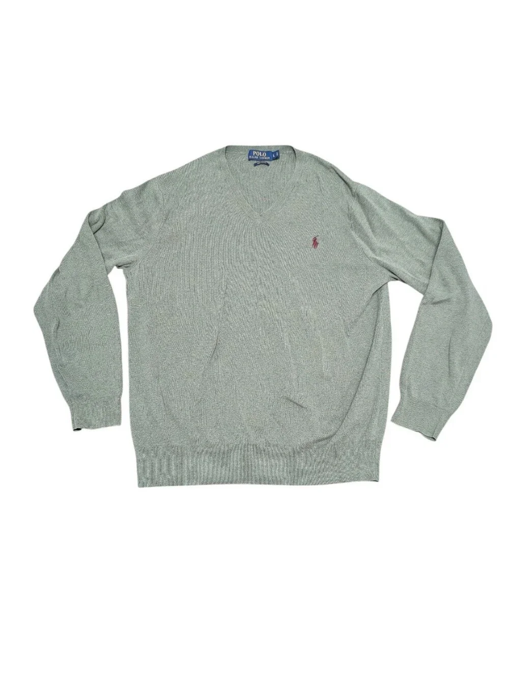 Polo by Ralph Lauren Men's Green V-Neck Pima Cotton Sweater Grandpacore (Large)